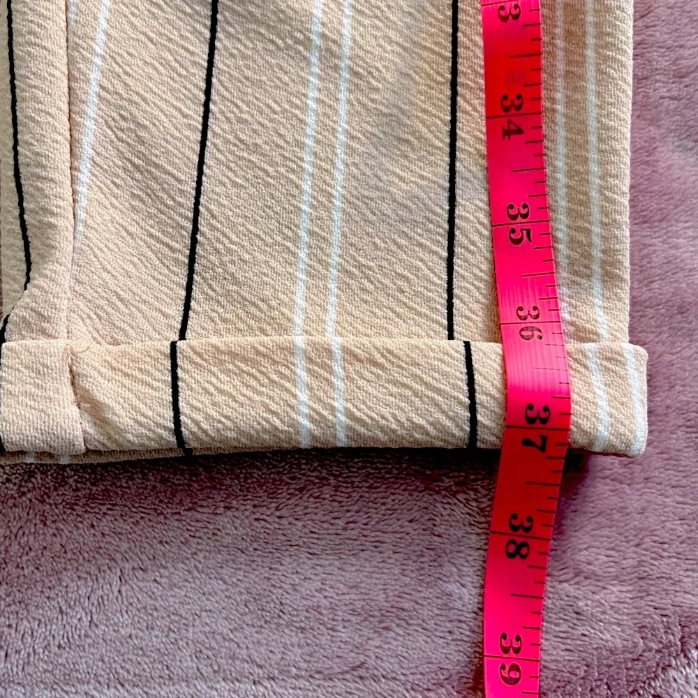 No Comment Pinstripe Gathered Waist Tie Belt Salmon Pink Pinstripe Dress Pants - Picture 9 of 9